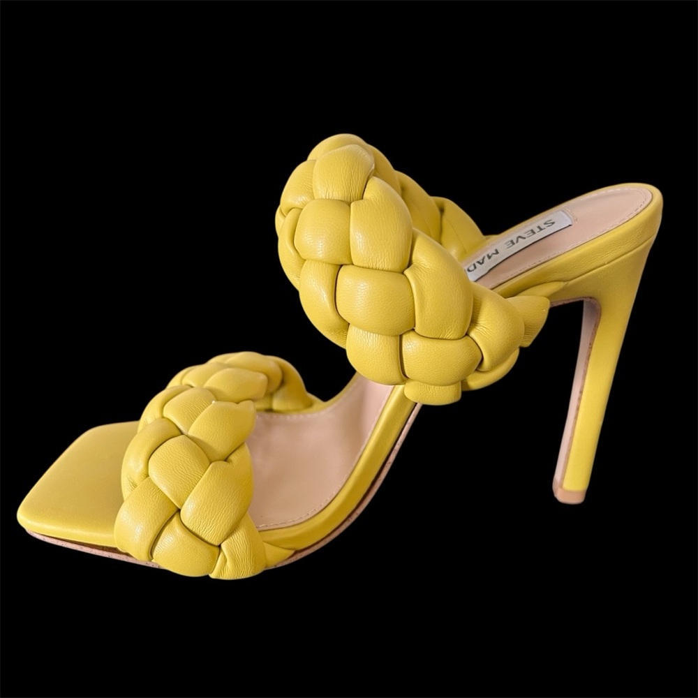 Steve Madden Kentley Yellow Citron Braided Stiletto Heels Dress Sandals Size 6.5